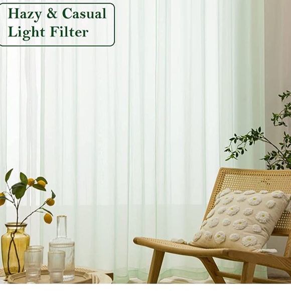 PI Green Sheer Voile Curtains Panels,Ring Top Natural Window Draperies - Picture 5 of 7